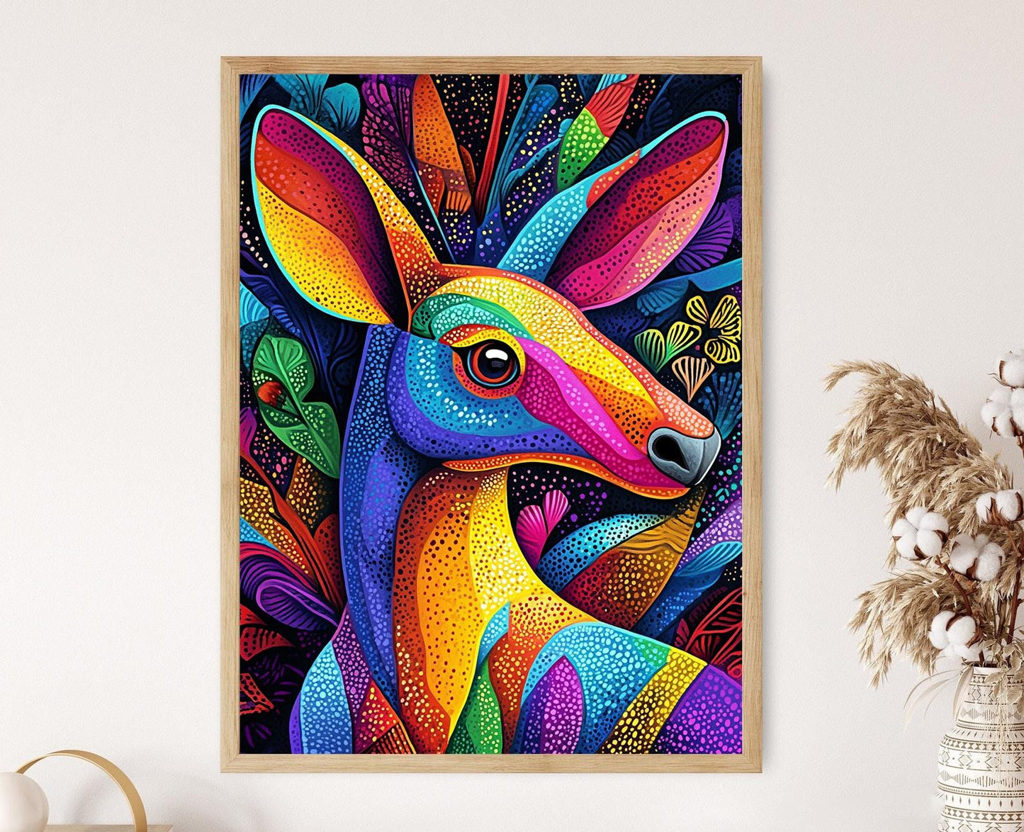 Affiche Kangourou Tinga Tinga – Illustration Colorée de la Faune Tanzanienne