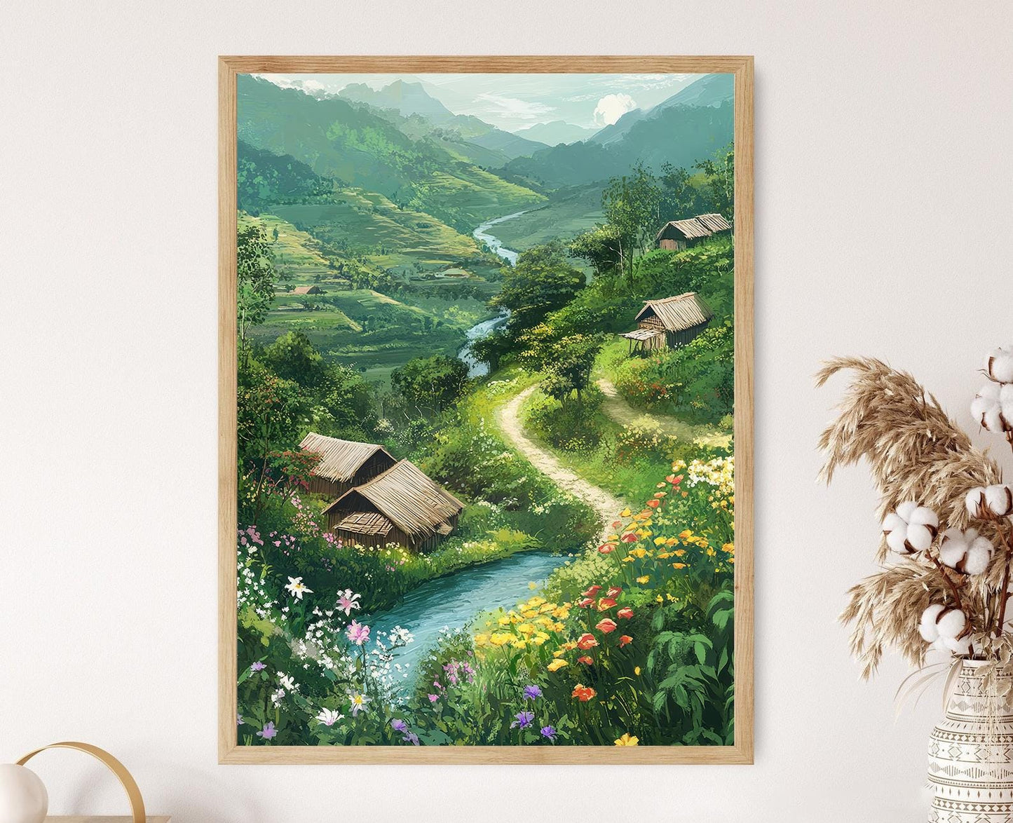 Affiche Chittagong – Poster Maisons en bambou et rivière du Bangladesh