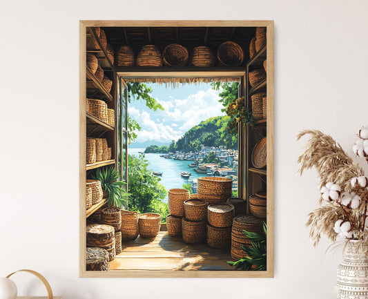 Affiche Panier en Bambou de Chittagong – Poster Décor Tissé à la Main