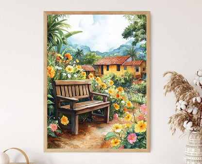 Affiche Banc de Jardin Belize – Poster Art Sauvage Champêtre