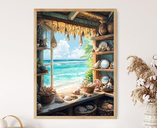 Affiche Artisanale Coquillages Tahitiens – Illustration de Mobile et Miroirs