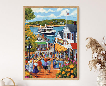 Affiche Ferry de Martha's Vineyard – Illustration de Scène Portuaire
