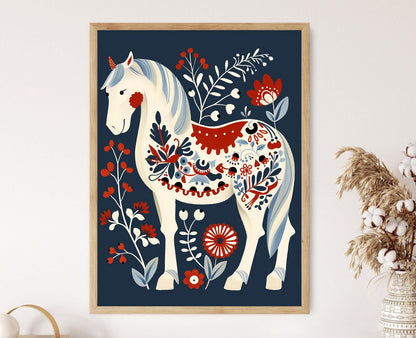 Affiche Cheval Dala – Poster Design Floral Kurbits Éclatant