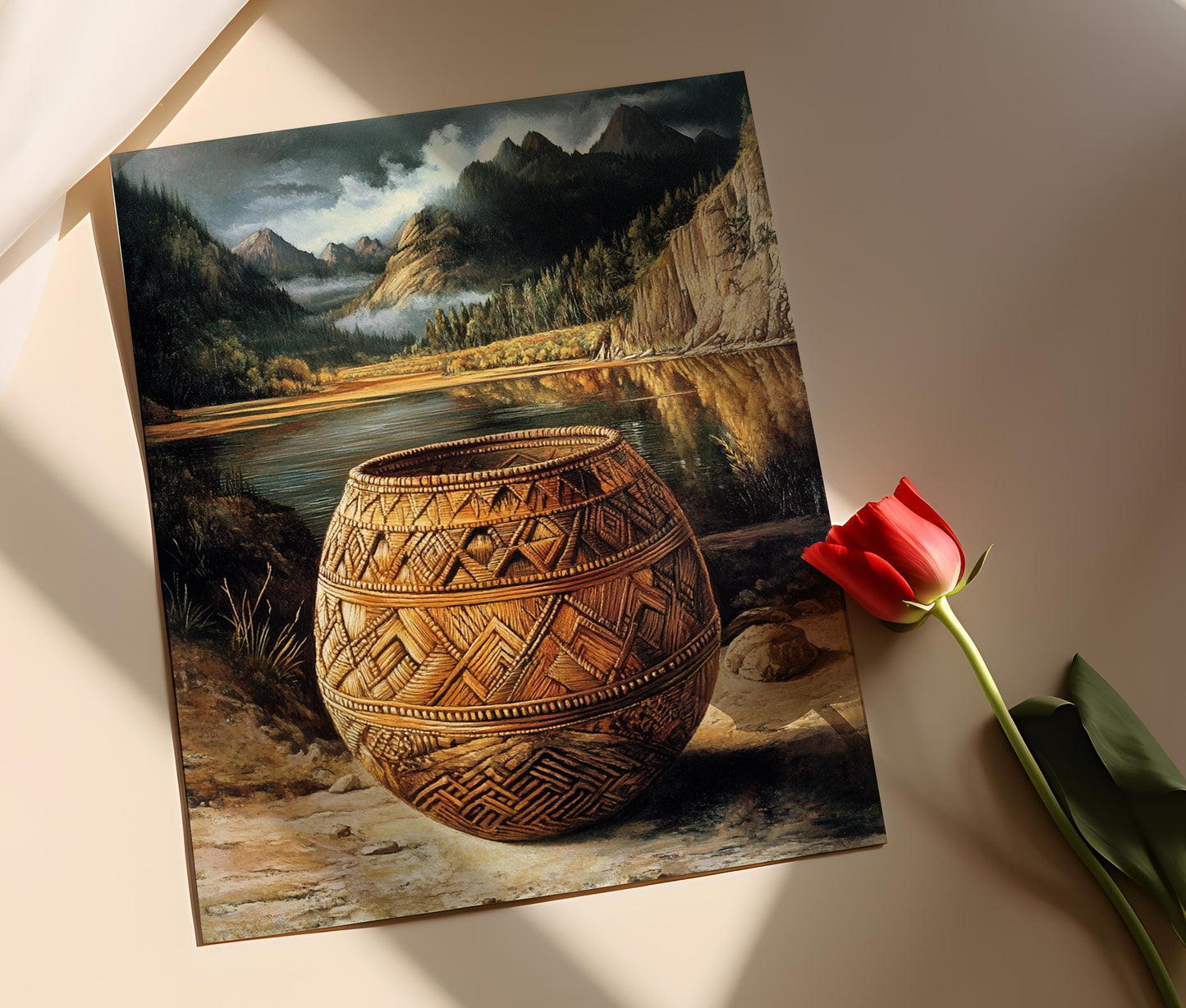 Affiche Art Yurok – Impression de Panier Amérindien en Matériaux Naturels