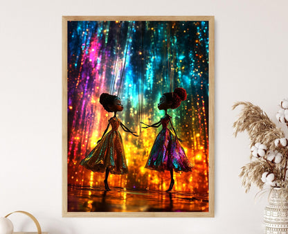 Affiche Marionnettes Ballerines – Art Surréaliste Afro-Futuriste