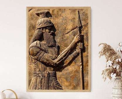 Affiche Guerrier Sumérien avec Lance – Art de Combat Mésopotamien