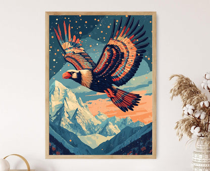 Affiche Condor Andin – Illustration avec motifs Wiphala et montagnes