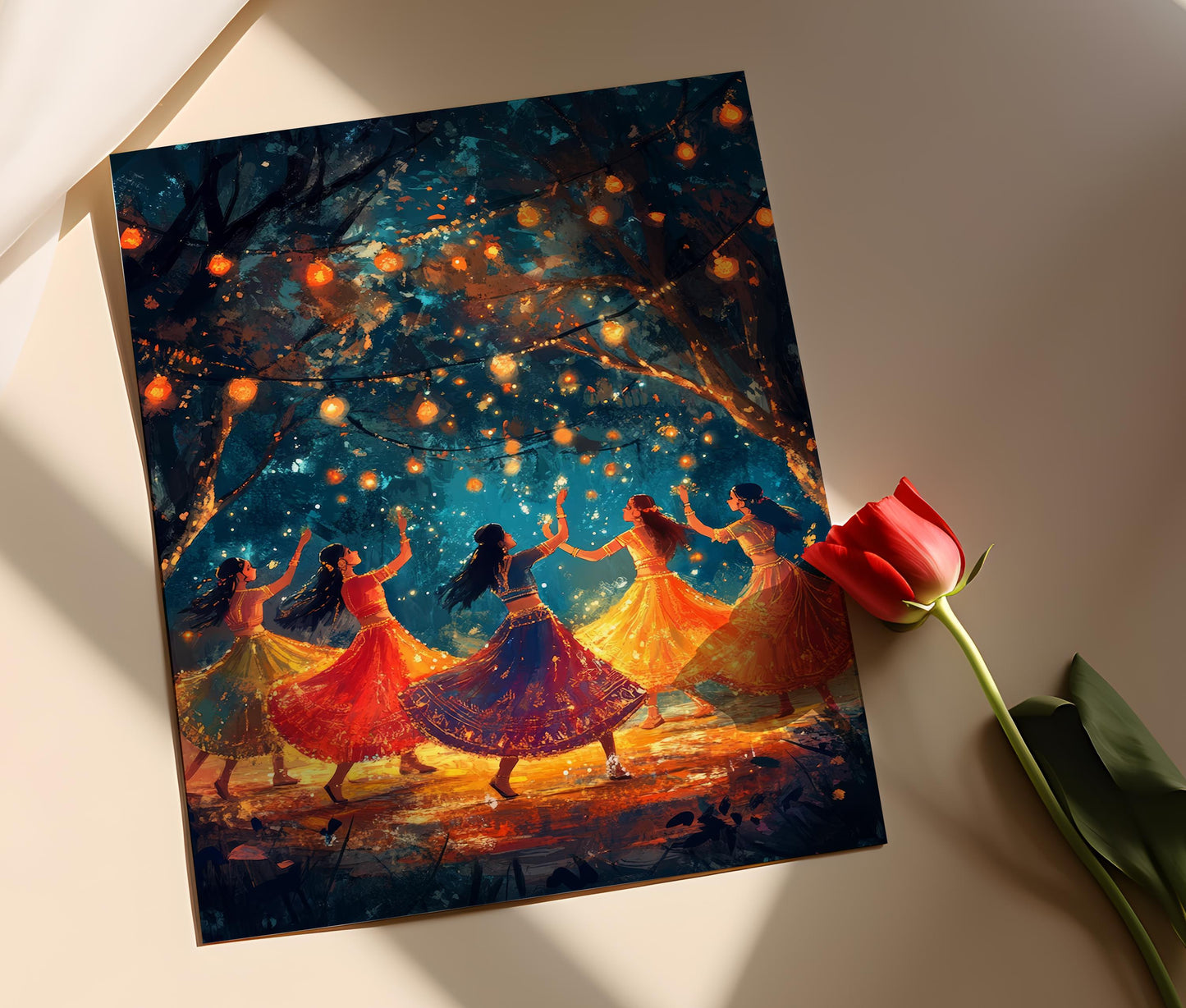 Affiche Garba Gujarati – Poster Art de la Danse Folklorique Indienne