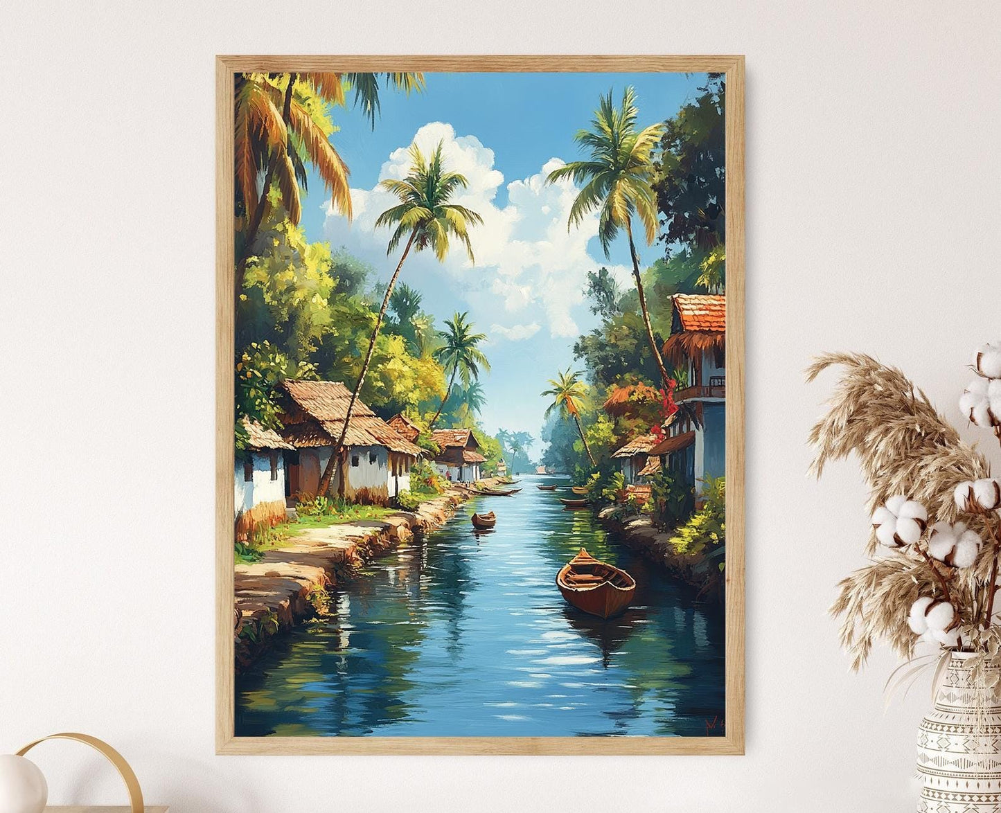 Affiche Kerala – Poster Illustration des bateaux en Inde