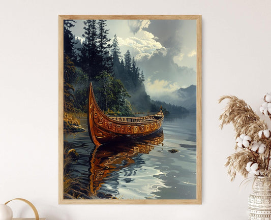 Affiche Canoë Maori – Illustration détaillée et scènes aquatiques