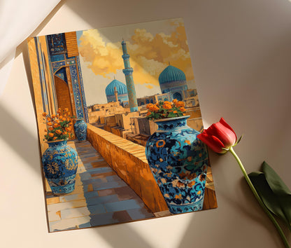 Affiche Isfahan – Illustration des toits et mosaïques d'Iran