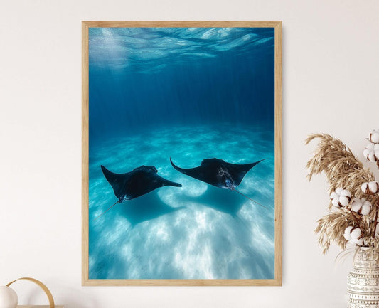 Affiche Raies Manta de Fiji – Impression artistique sous-marine