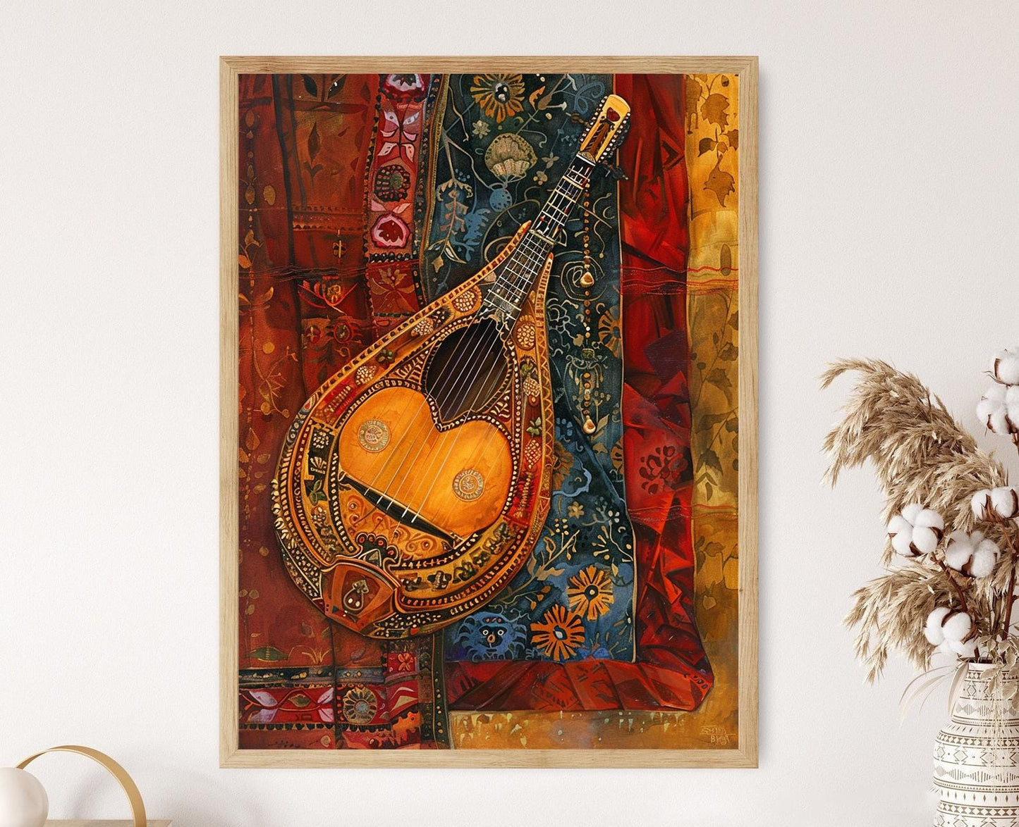 Affiche Santoor Ornée – Poster Peinture Instrument de Musique Indien