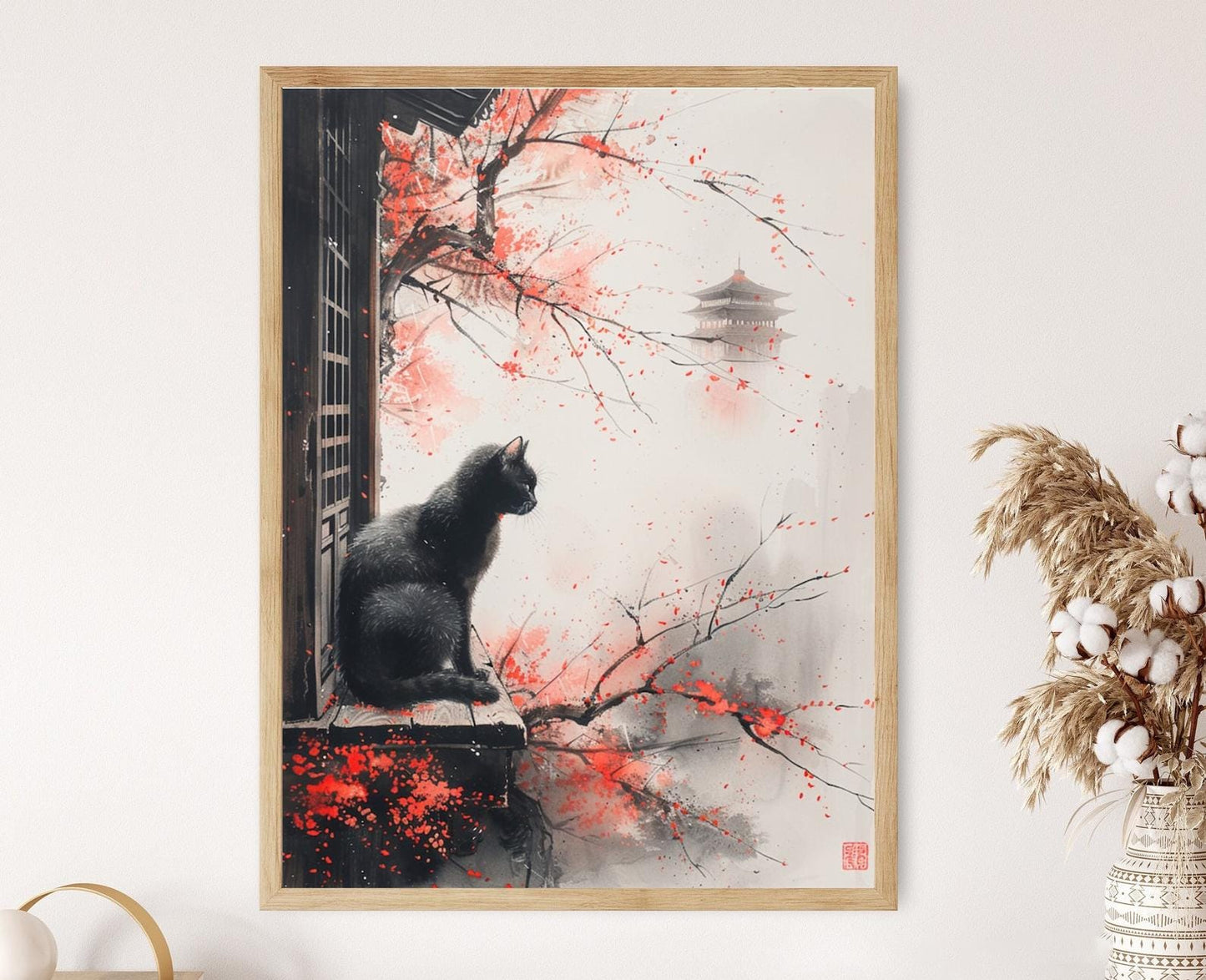 Affiche Chat Japonais – Imprimé Wabi-Sabi d'un Chat Endormi