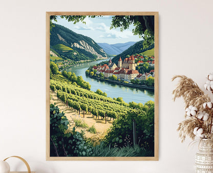Affiche Vallée de Wachau – Poster Paysage de la rivière Danube et vignobles