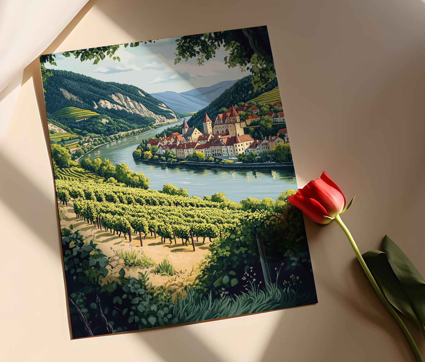 Affiche Vallée de Wachau – Poster Paysage de la rivière Danube et vignobles