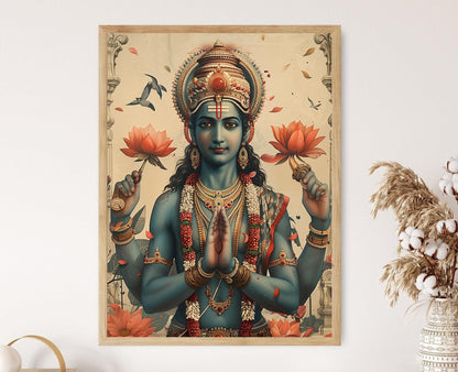 Affiche Vishnu Divin – Poster Peinture avec Conque et Disque