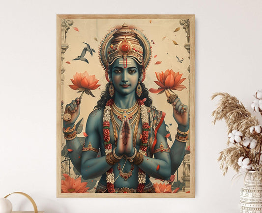Affiche Vishnu Divin – Poster Peinture avec Conque et Disque