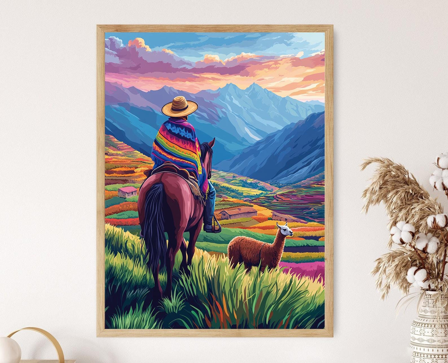 Affiche Ferme Péruvienne – Illustration du Cavalier dans les Andes