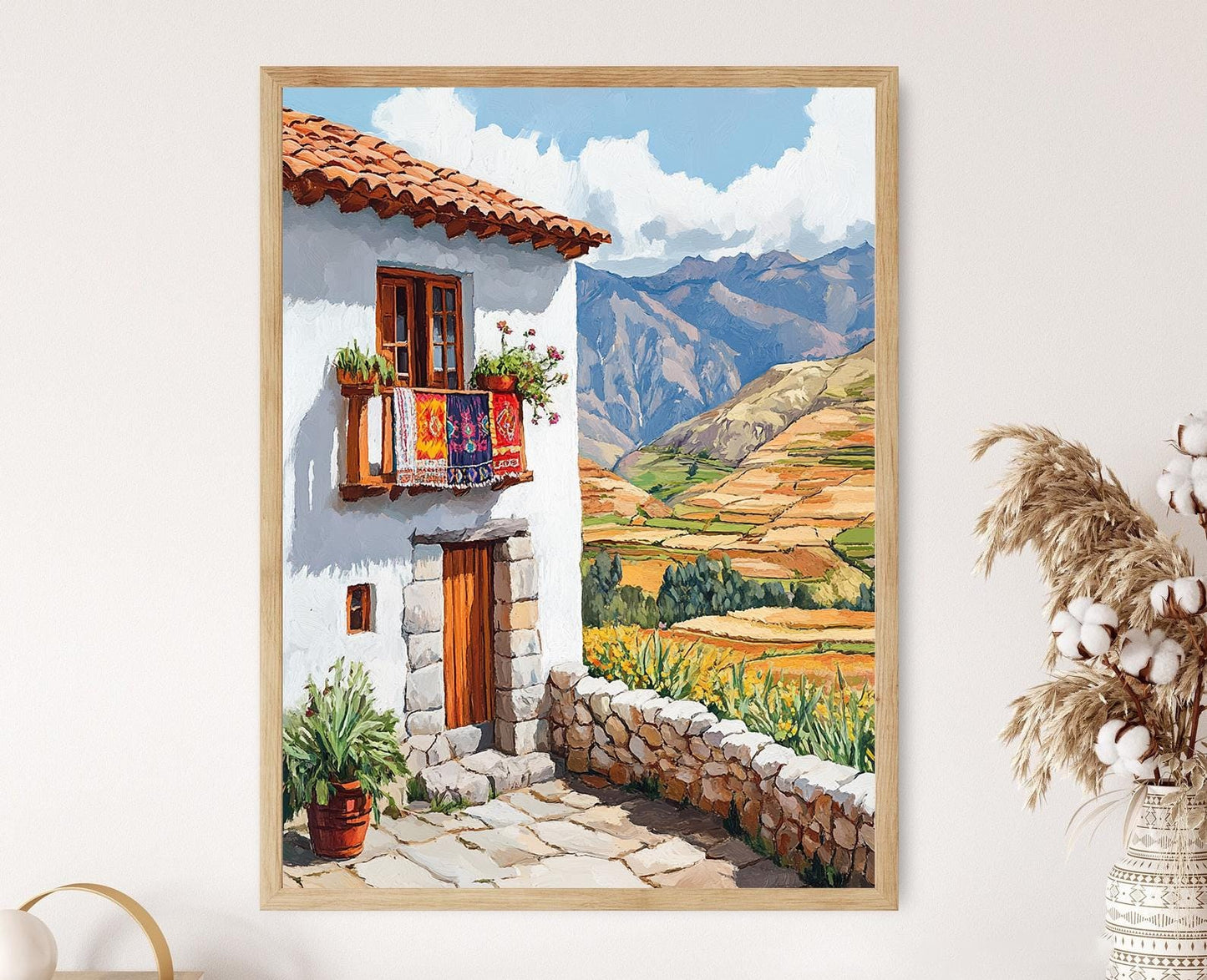 Affiche Andes Péruviens – Poster Champs en Terrasses & Textiles Tissés