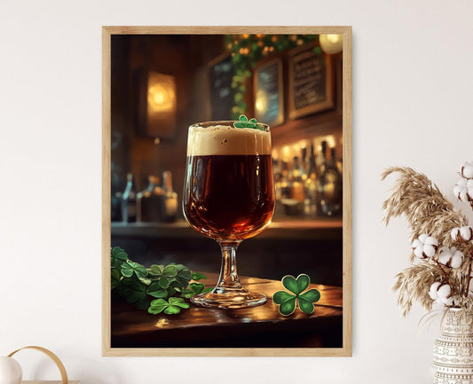 Affiche de Stout Irlandais – Art de Pub avec Trèfle Éclatant