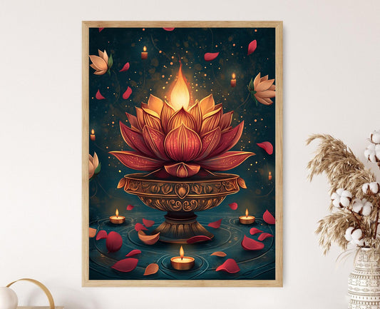 Affiche Lotus en laiton – Poster déco indienne de bougie