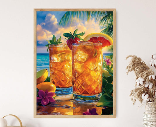 Affiche Punch de Rhum Bélizien – Impression Colorée de Verres Tropicaux