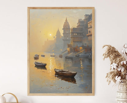 Affiche Aube sur le Gange – Poster Paysage Indien Apaisant