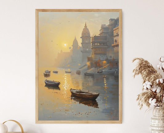 Affiche Aube sur le Gange – Poster Paysage Indien Apaisant