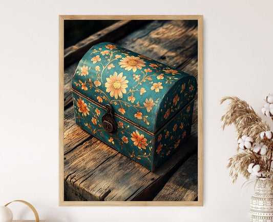 Affiche Art en Papier-Mâché du Cachemire – Décor Floral et Doré