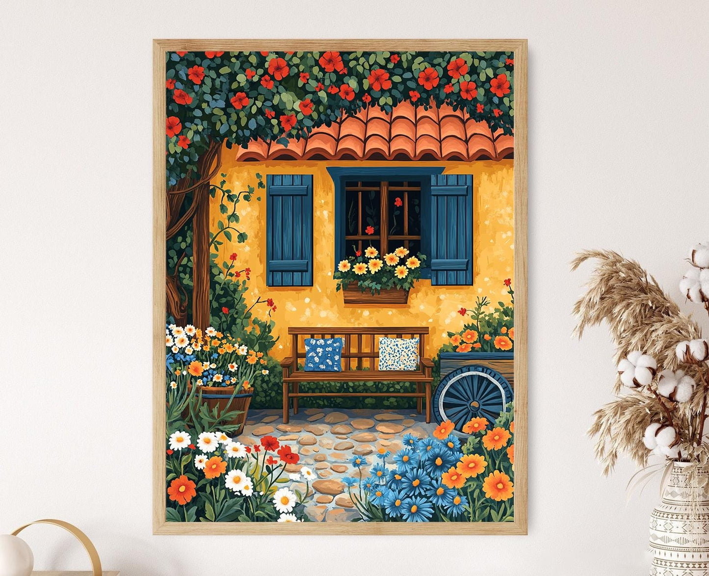 Affiche Jardins Matyó – Poster Art Floral Hongrois, Scène Traditionnelle