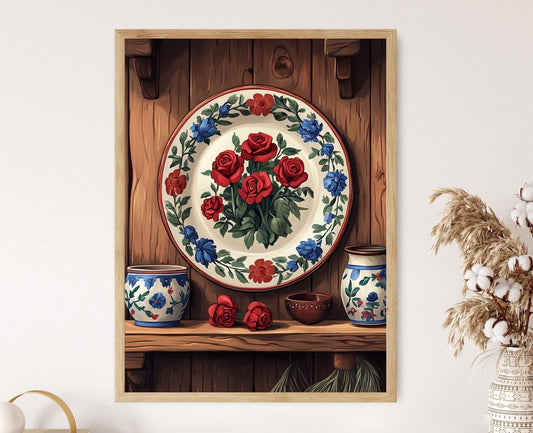 Affiche Cuisine Traditionnelle – Poster Art Floral Hongrois Matyó