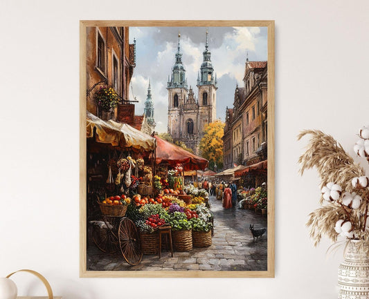 Affiche Kraków – Poster Rynek Główny et Basilique Sainte-Marie