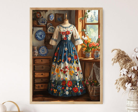 Affiche Costume Folklorique Polonais – Poster Art Floral Kashubien