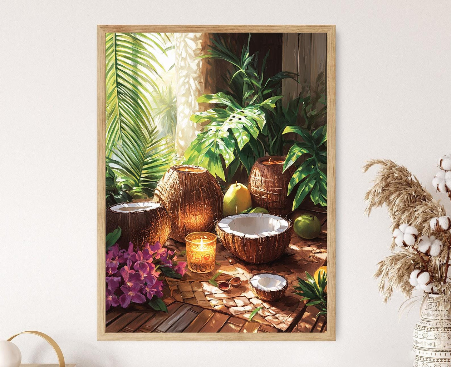 Affiche Artisanale de Noix de Coco Tahitienne – Impression Décorative Isle