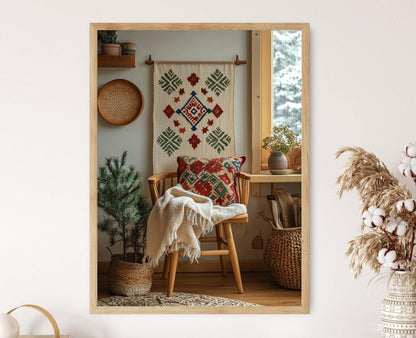 Affiche Broderie Folk – Poster Art Textile Suédois Élégant