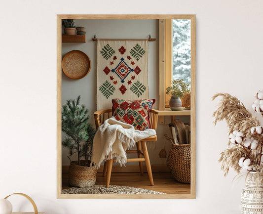 Affiche Broderie Folk – Poster Art Textile Suédois Élégant