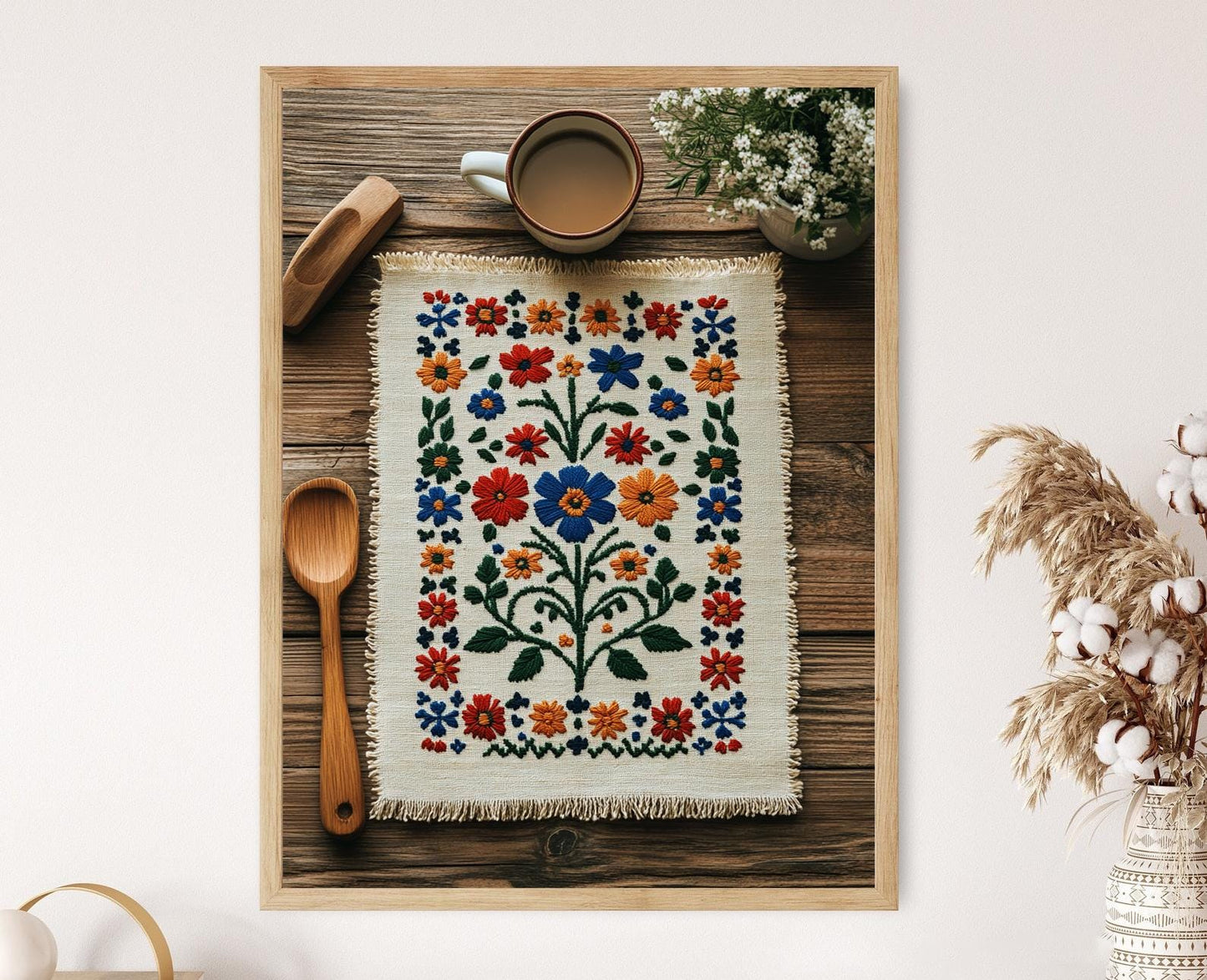 Affiche Hallandssöm – Poster Illustration de lin brodé suédois traditionnel