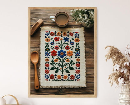 Affiche Hallandssöm – Poster Illustration de lin brodé suédois traditionnel