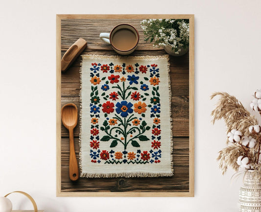 Affiche Hallandssöm – Poster Illustration de lin brodé suédois traditionnel