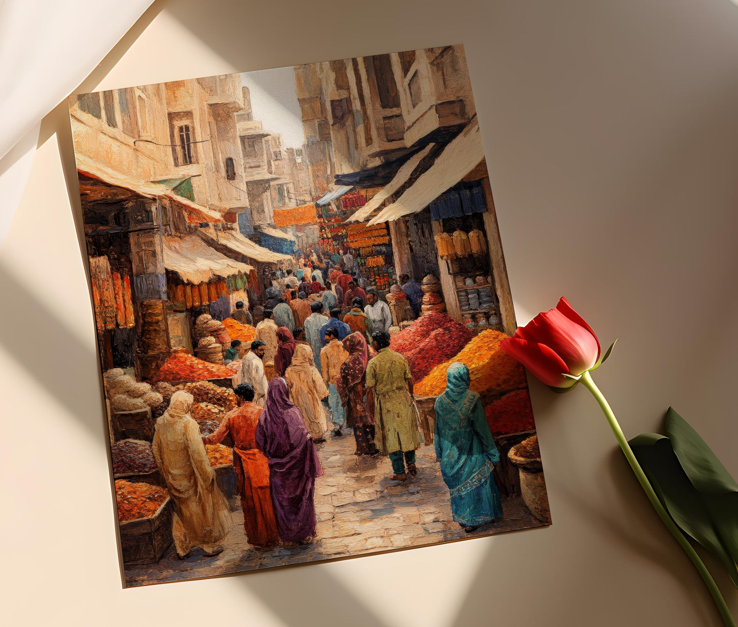 Affiche Punjabi Bazaar – Art Print Textiles Vibrants & Épices Artisanales