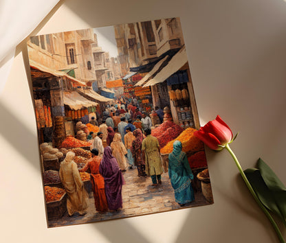 Affiche Punjabi Bazaar – Art Print Textiles Vibrants & Épices Artisanales