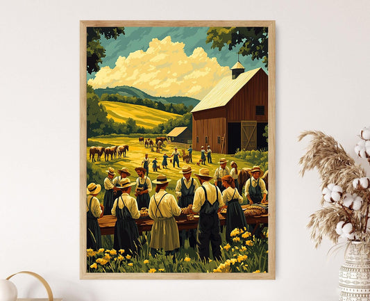 Affiche Élévation de Grange Amish – Illustration de la Vie Rurale