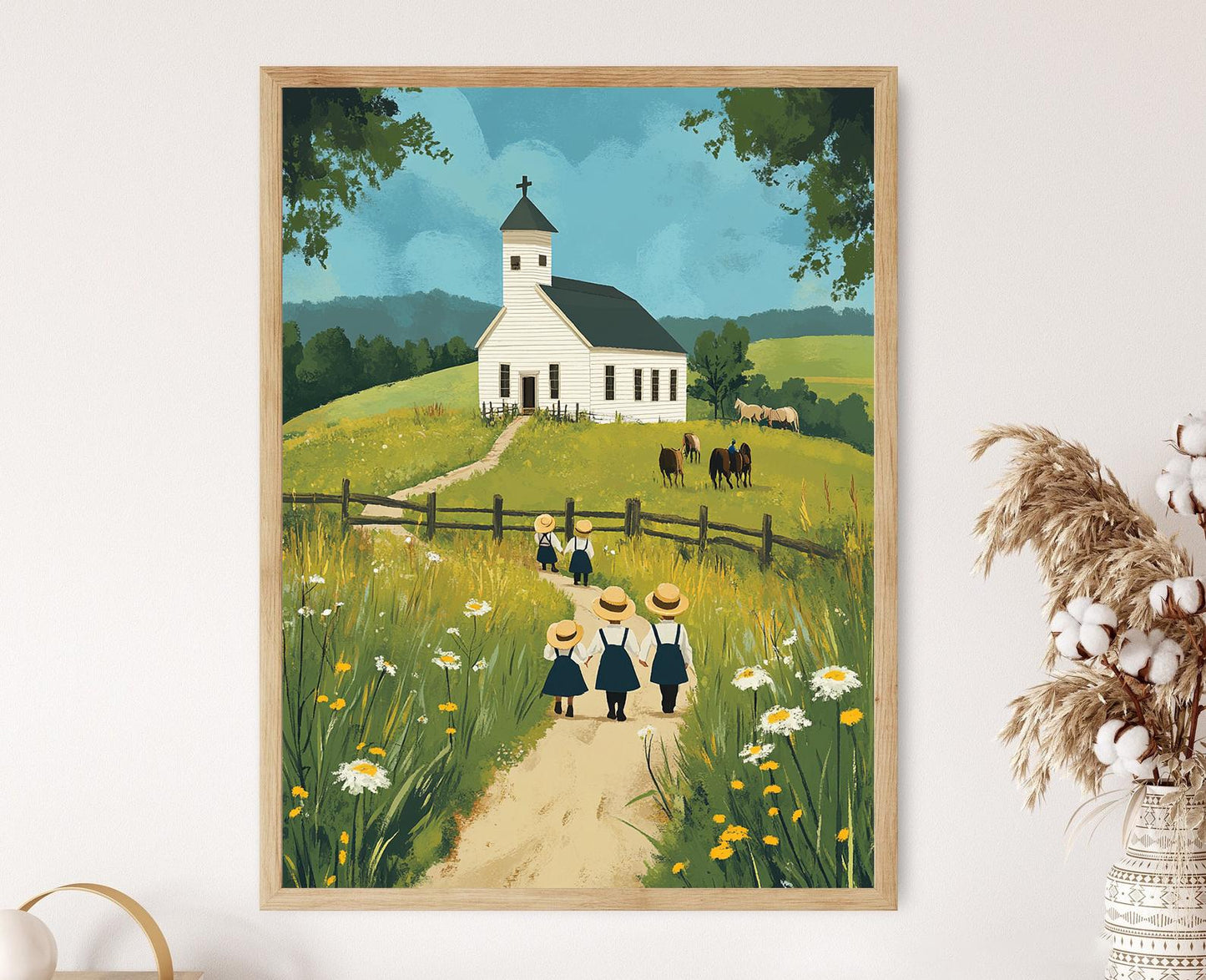 Affiche École Amish – Illustration de la Vie Rurale et Éducative