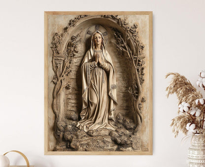 Affiche Vierge de Lourdes – Poster Art Religieuse pour Décoration Murale
