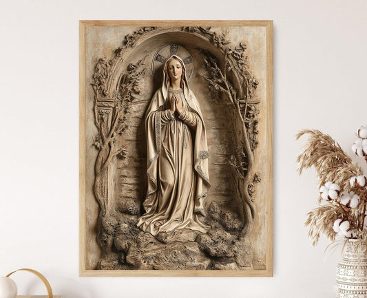 Affiche Vierge de Lourdes – Poster Art Religieuse pour Décoration Murale