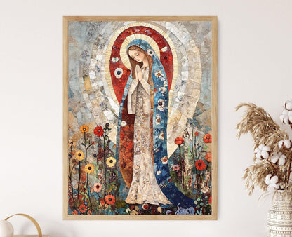 Affiche Vierge Marie Élégante – Décoration Murale Religieuse Lourdes