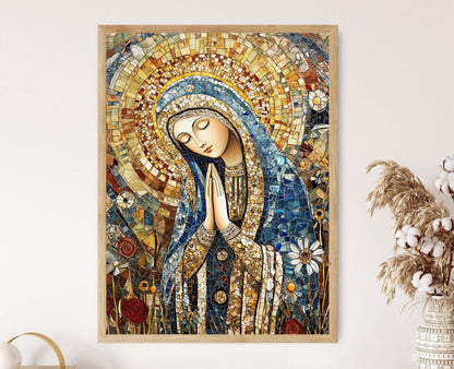 Affiche Notre-Dame de Lourdes – Illustration Spirituelle pour Décor Chrétien