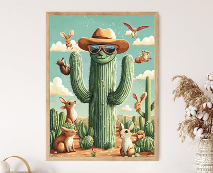 Affiche Saguaro Arizona – Illustration Désert Amusante et Colorée