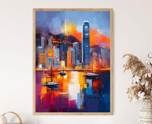 Affiche Hong Kong – Poster Scène Nocturne du Port Victoria